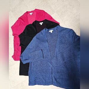 J Jill Linen Blend Bundle Of Three Cardigans Hot Pink Navy Blue Black Size Large